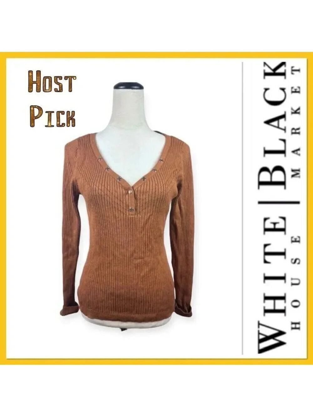 White House Black Market Brown V-Neck Sweater